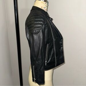 H&M Unisex Size 6 Black Faux Leather Moto Biker Jacket